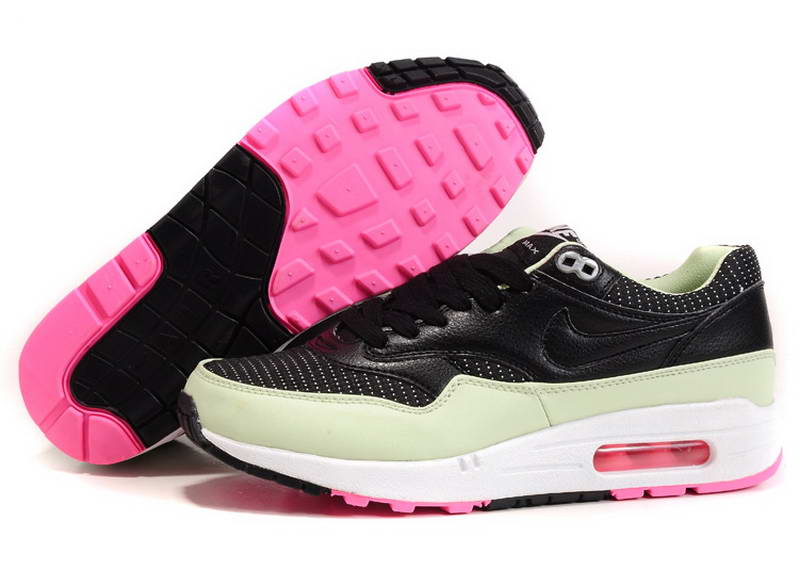 Nike Air Max 1 87 Fourrure Chaussures Hommes Noir Feu Vert Rose